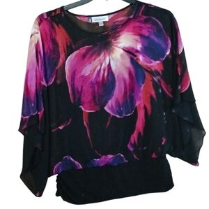 Jennifer Lopez Floral Rousched Waistband Top